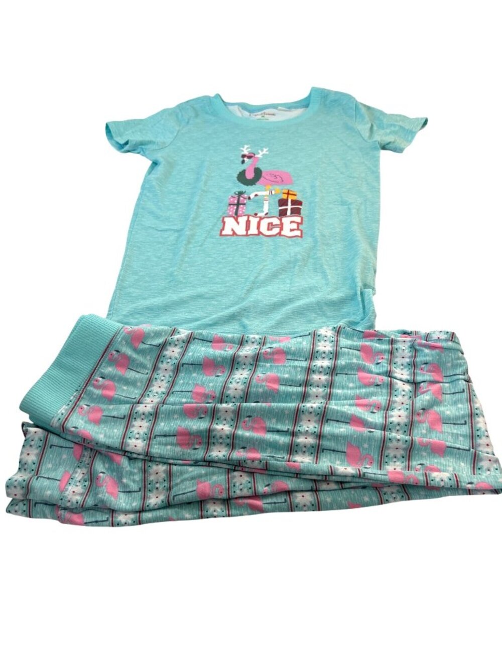 Magical Season Girls Pajama Set Flamingos Christmas Blue/Pink Multi Snug Fit Siz